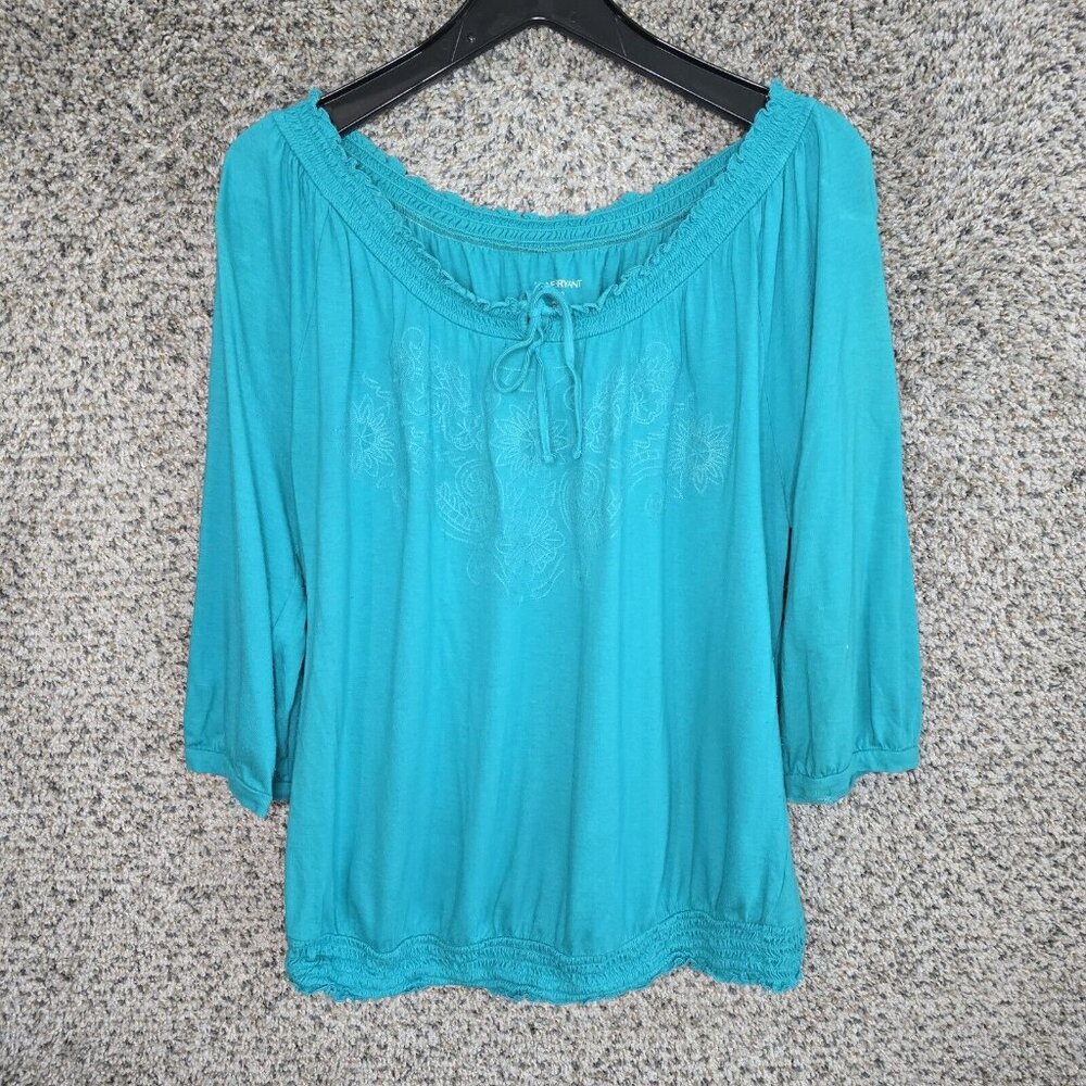 Lane Bryant Top Womens Plus 18/20 Teal Off The‎ Shoulder Embroidered Casual